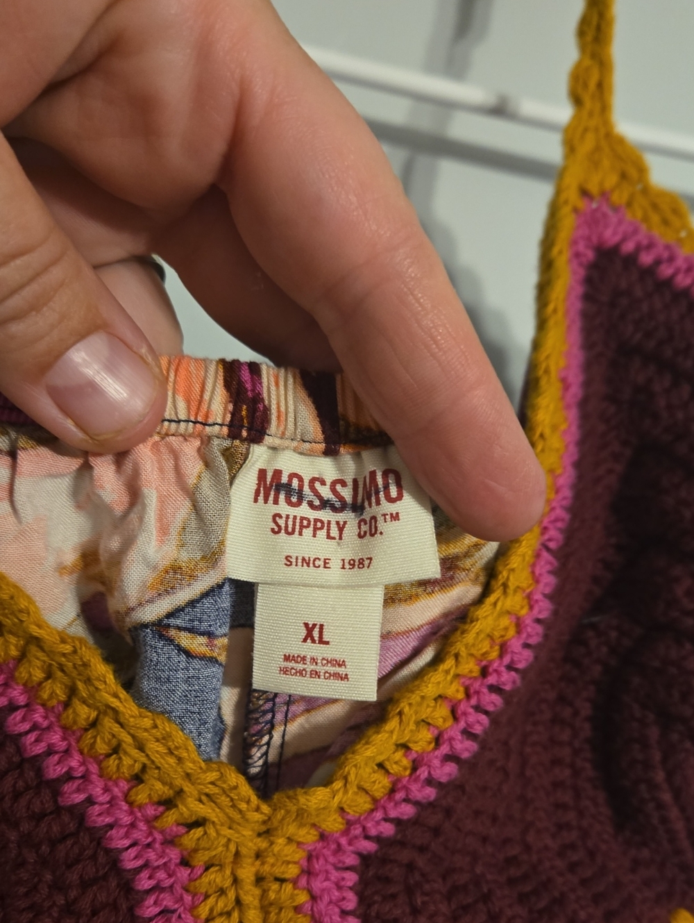 Mossimo Tropical Maxi Dress with Mustard Maroon And Pink Crochet Top, XL - Picture 7 of 8